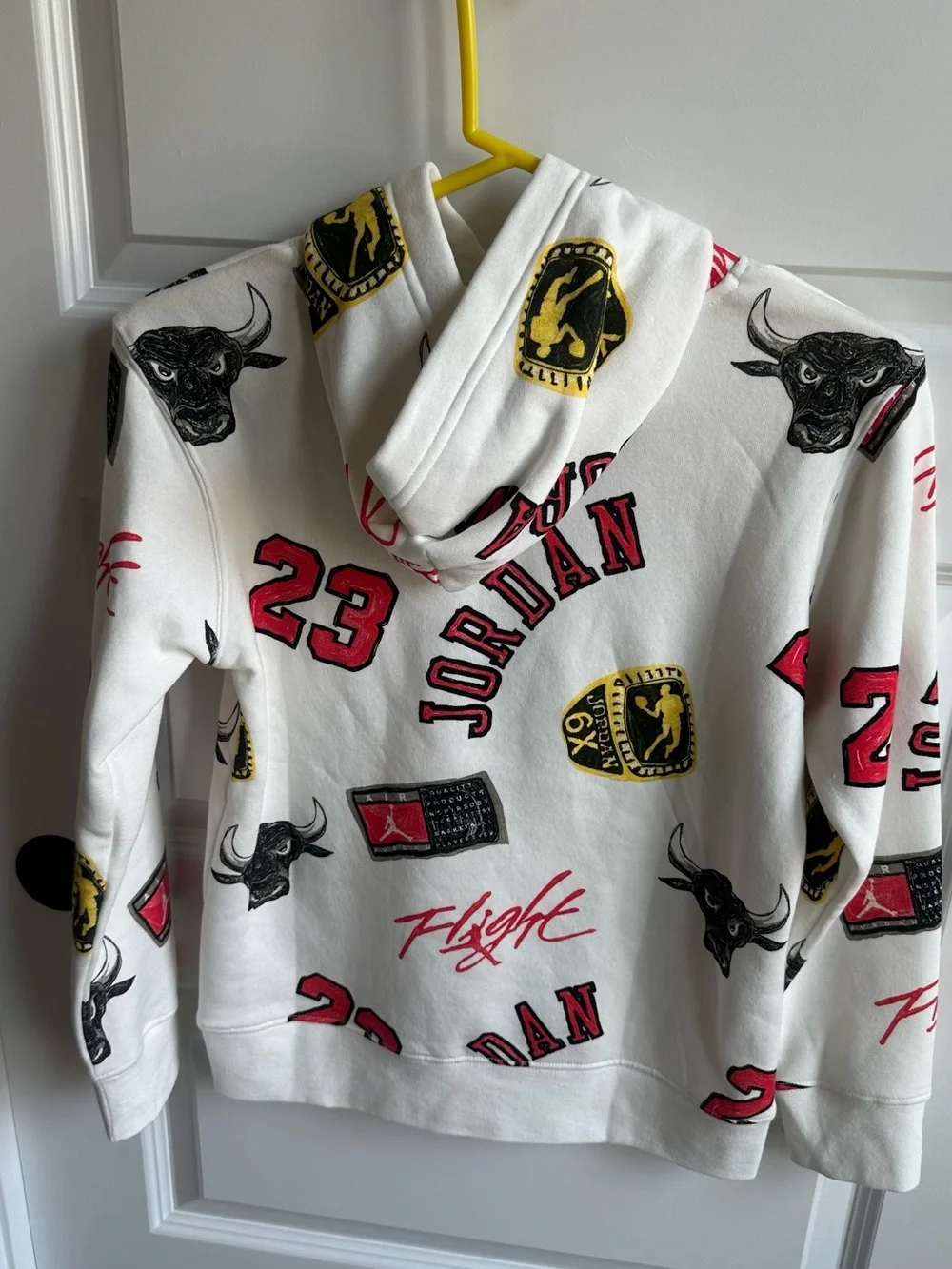 Jordan Men’s White Graphic Crewneck Hoodie with Red and Black Accents